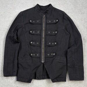Vintage Y2K Tripp Black Studded Gothic Military Denim Jacket Small Full Zip